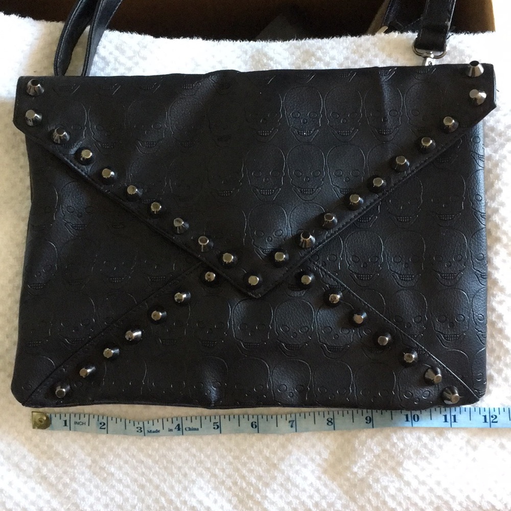 Black faux leather studded skull clutch/purse